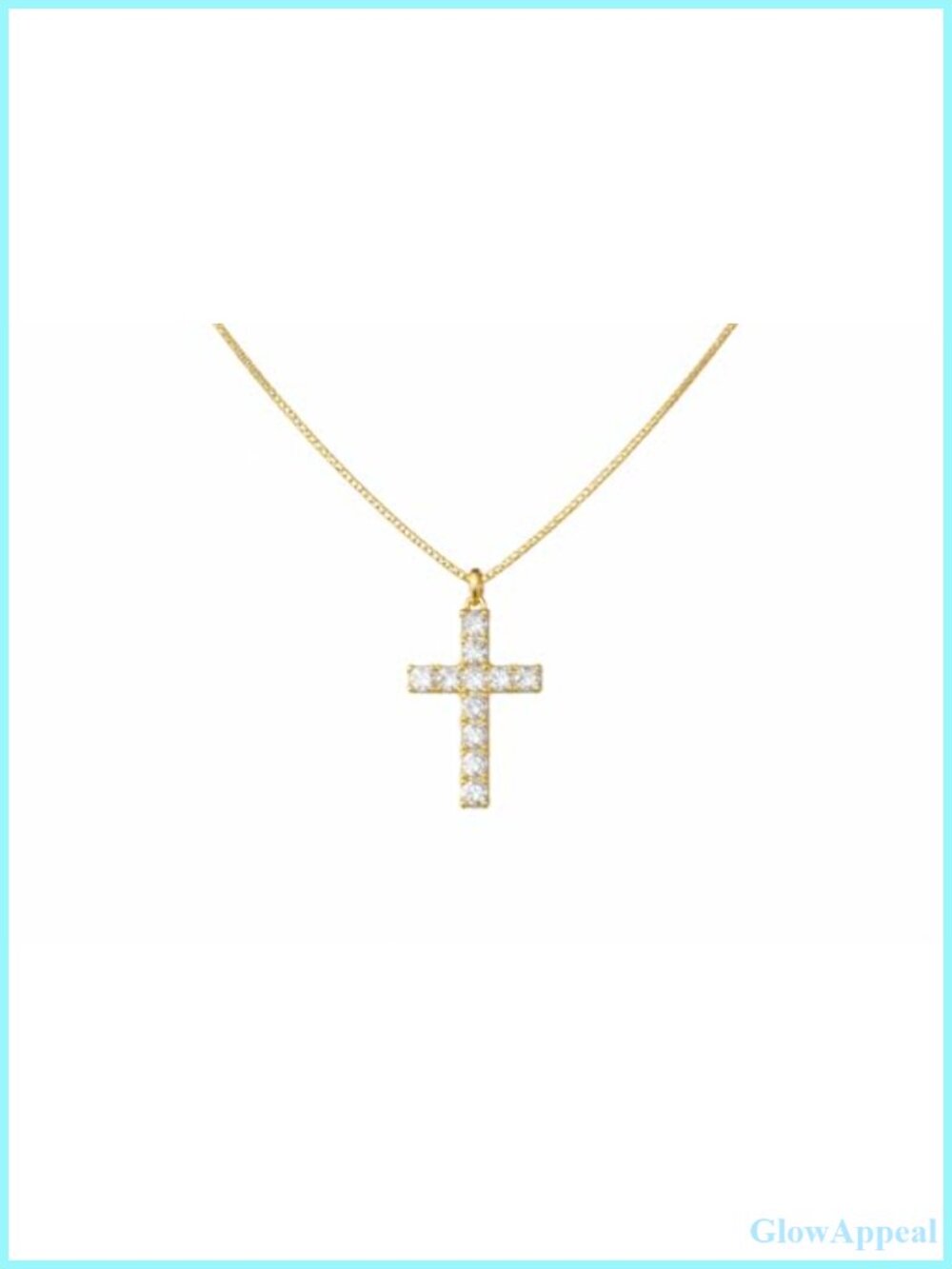 14K Gold Cross Necklace Small Diamond Pendant Charm Women 50cm